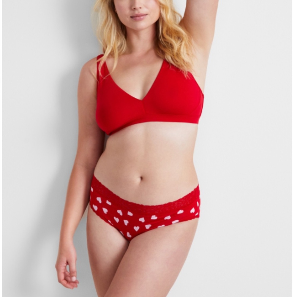 State of Day Women's Cotton Blend Lace-Trim Hipster Underwear, Heart Tango Red